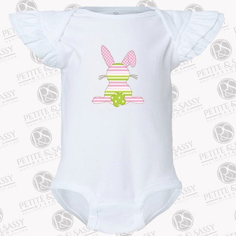 Personalized Striped Easter Bunny Flutter Sleeve Bodysuit - Petite & Sassy Designs