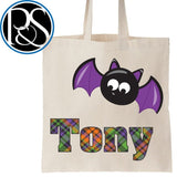 Personalized Trick or Treat Bag Bat with Plaid Name Design - Petite & Sassy Designs
