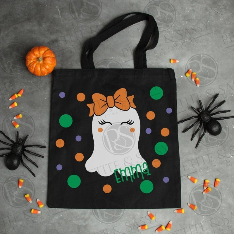 Personalized Trick or Treat Bag Girl Ghost with Dots - Petite & Sassy Designs
