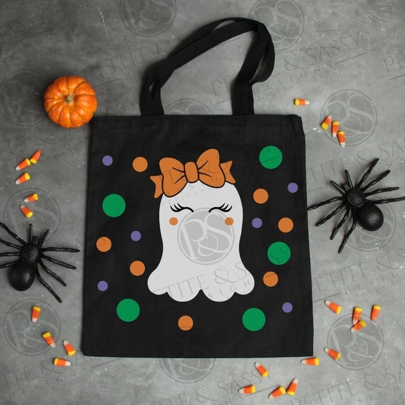 Personalized Trick or Treat Bag Girl Ghost with Dots - Petite & Sassy Designs