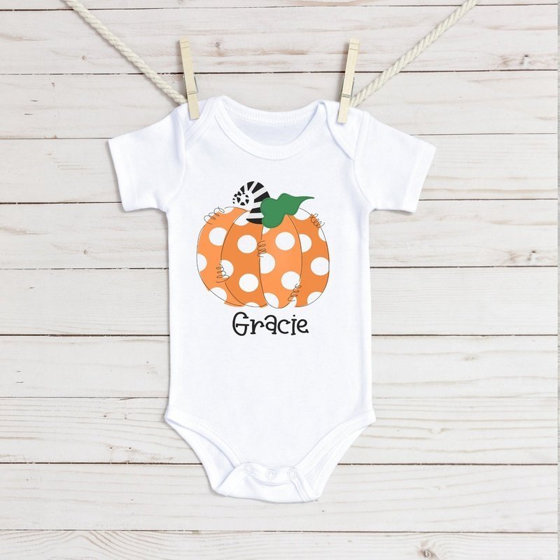 
                  
                    Polka dot Pumpkin Infant Bodysuit - Petite & Sassy Designs
                  
                