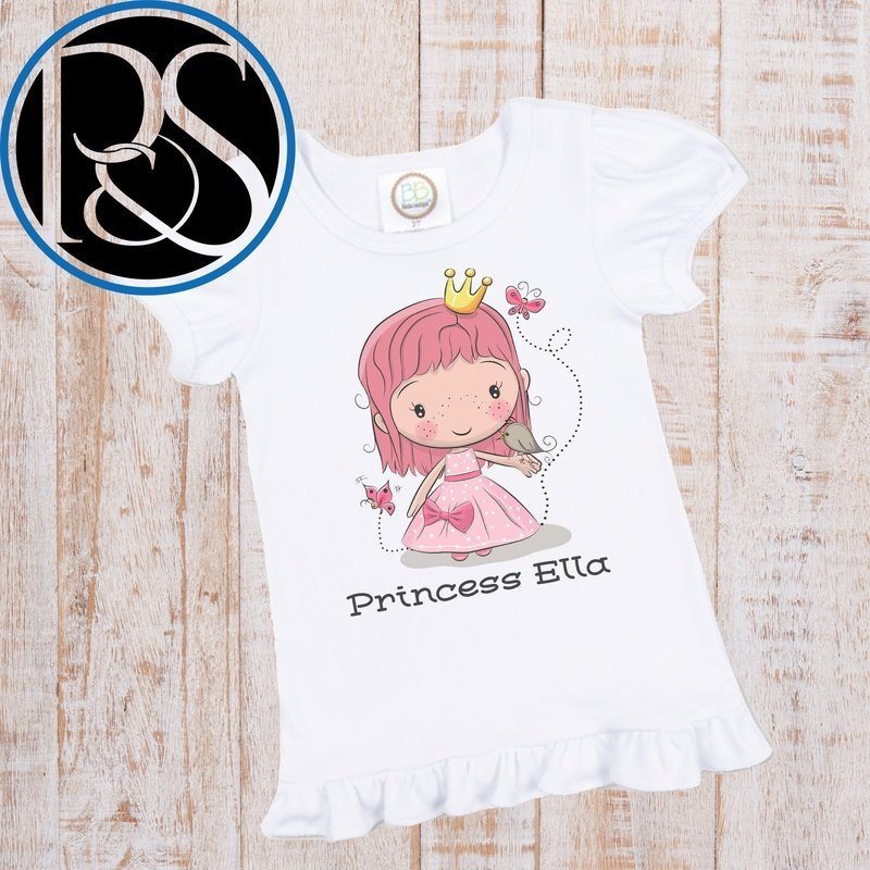 Princess Custom Name Short Sleeve Ruffle Shirt - Petite & Sassy Designs