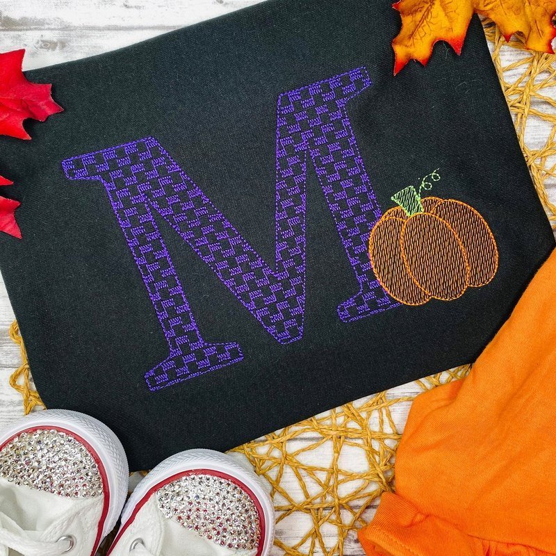 Stitched Letter w/ Pumpkin Design - Petite & Sassy Designs