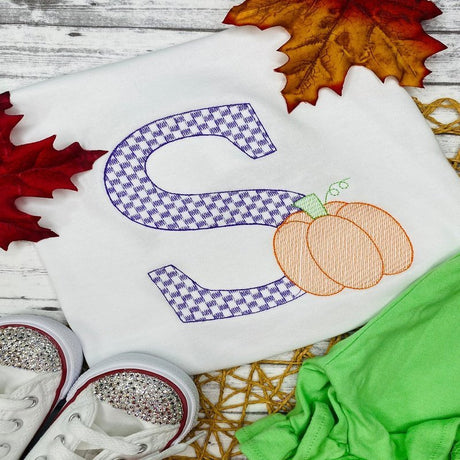 Stitched Letter w/ Pumpkin Design - Petite & Sassy Designs
