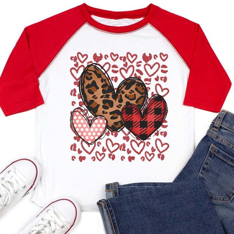 Tri Hearts Leopard Raglan - Petite & Sassy Designs