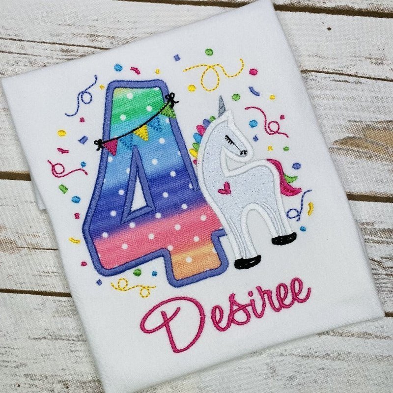 Unicorn 4th Birthday Shirt - Petite & Sassy Designs
