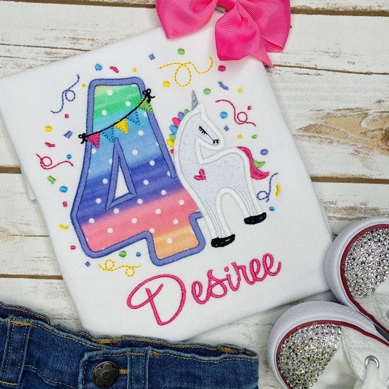 Unicorn 4th Birthday Shirt - Petite & Sassy Designs