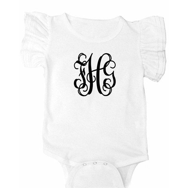 Monogram Flutter Sleeve Bodysuit - Petite & Sassy Designs